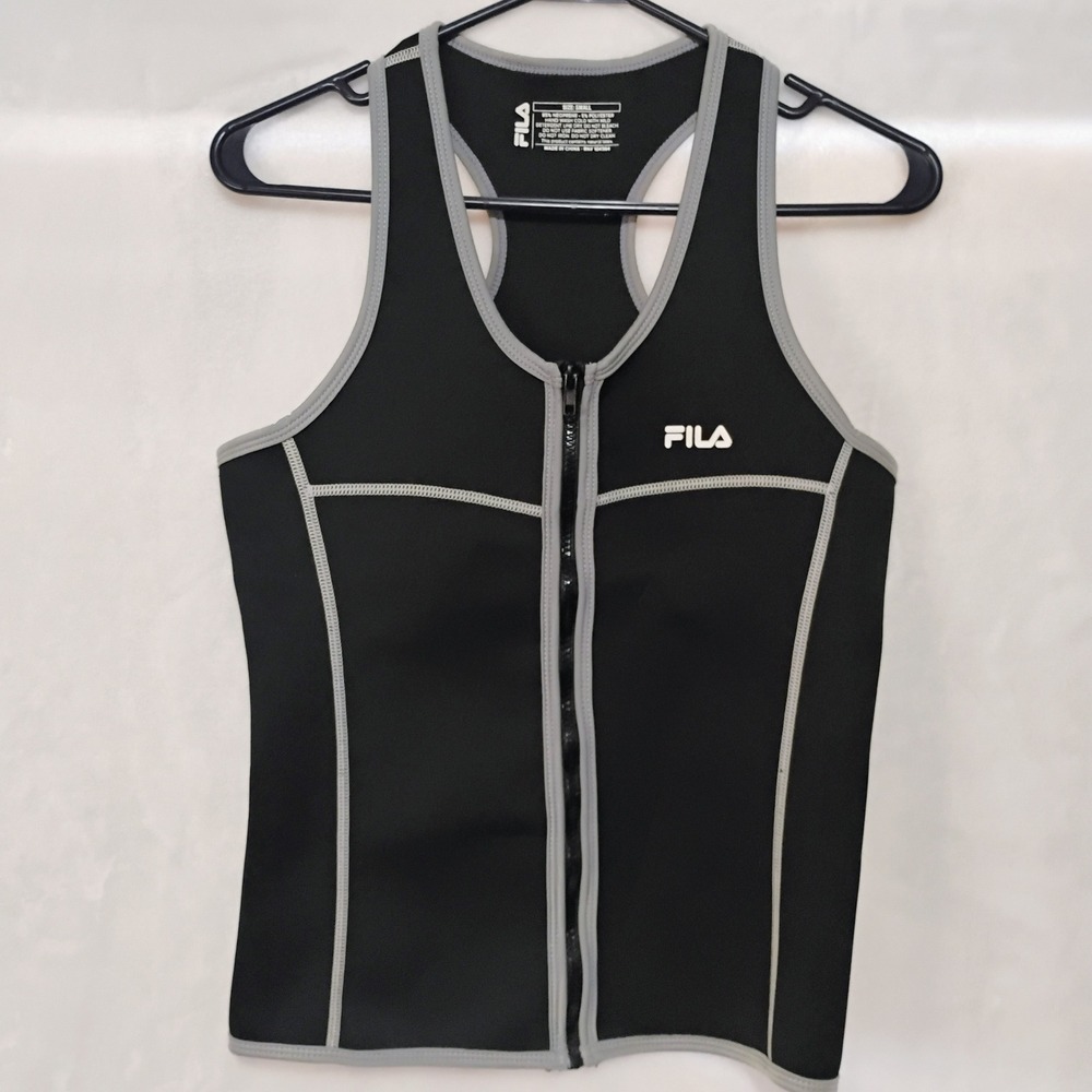 Fila Women Black Neoprene Sauna Vest Full Zip Racerback Workout Top Small